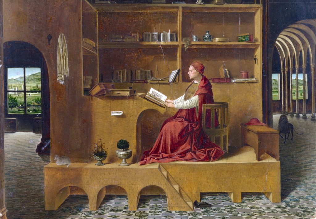Full title: Saint Jerome in his Study Artist: Antonello da Messina Date made: about 1475 Source: http://www.nationalgalleryimages.co.uk/ Contact: picture.library@nationalgallery.co.uk Copyright © The National Gallery, London